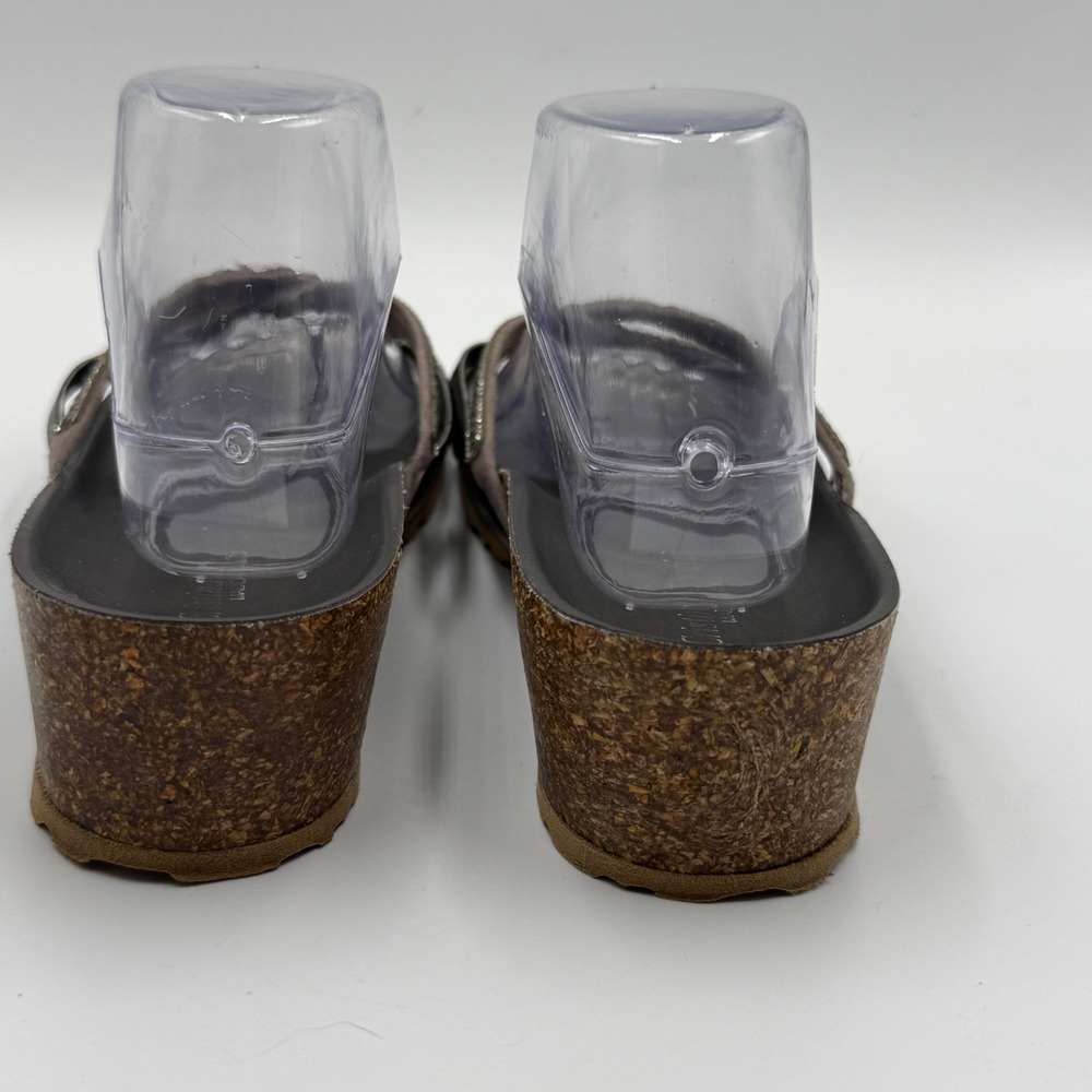 Cristina Francini Rhinestone Wedge Sandals 9 Pewter Metallic Italian Cork Boho - Picture 4 of 7